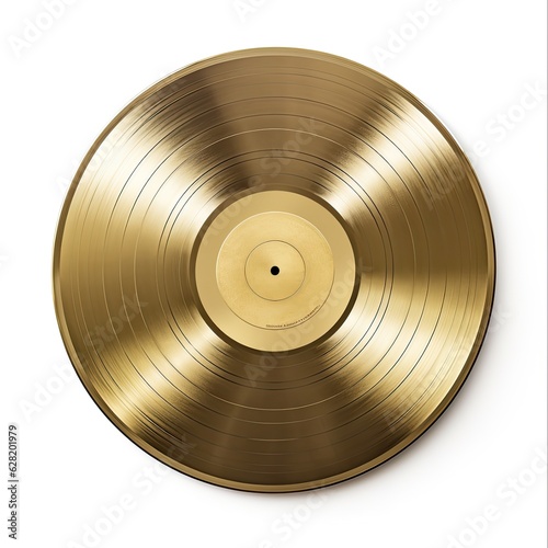 Golden Vinyl Record: Realistic LP with Disco Melody Isolated on White Popular Background: Generative AI