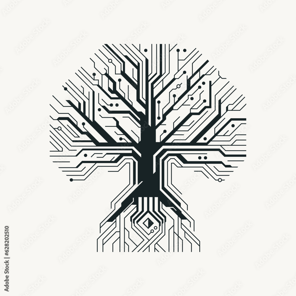 Digital tree stylized as an computer electronic microcircuit pattern ...