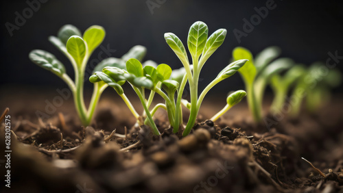 A small plant is sprouting from the nitrogen-rich soil sprout seedling macro.