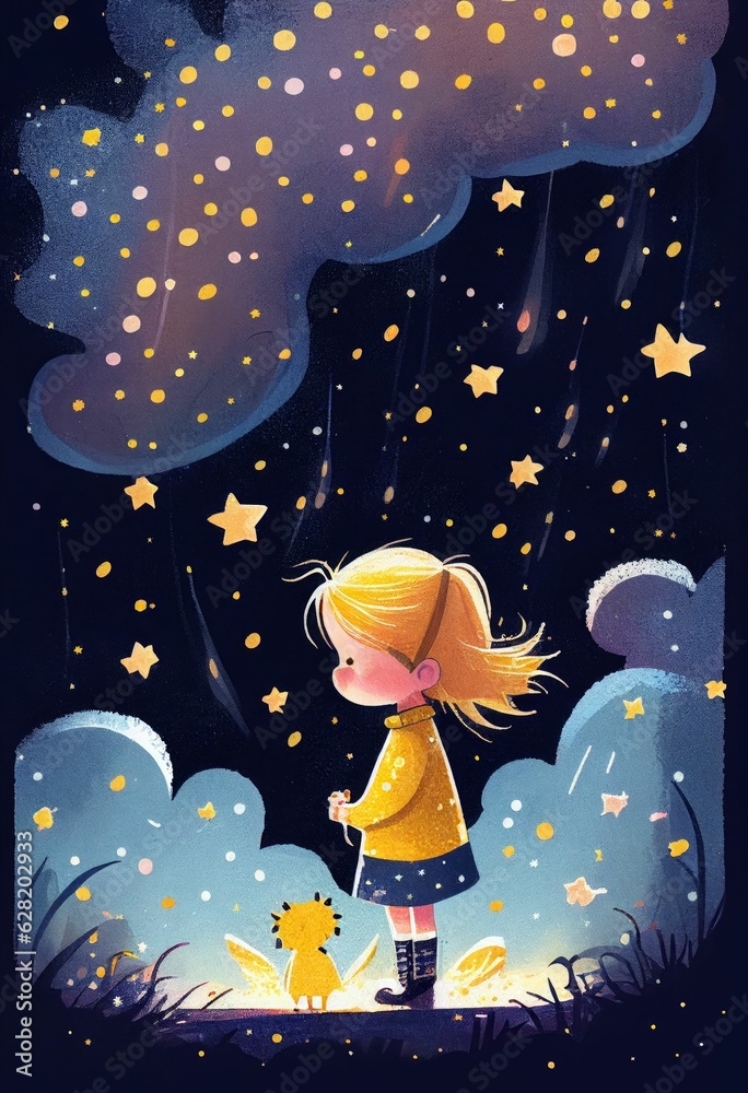 Cover book of kid standing on universe with cute little stars Created with Generative AI technology. Cover book of kid standing on universe with cute little stars Created with Generative AI technology.
