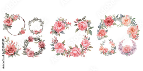 Watercolor Roses Wreath clipart for graphic resources