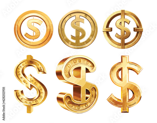 Set of dollar sign vector icons illustration