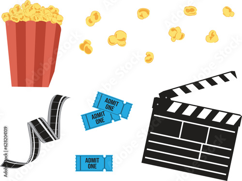 Movie Theater Themed Vector Graphic Elements. For digital and print use. For flyers, cards, social media graphics, and more.