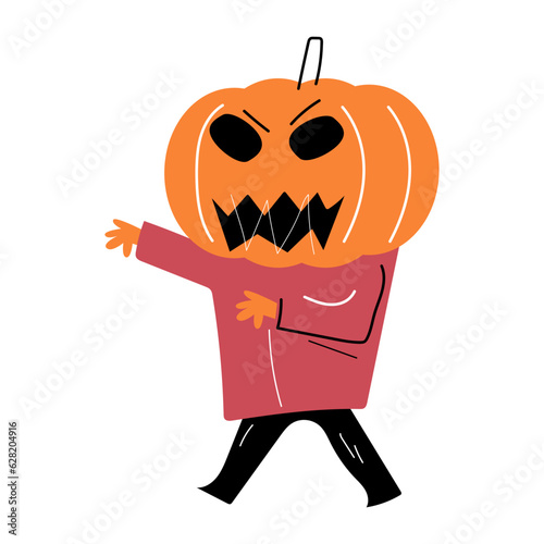 Man with pumpkin head . Halloween cartoon characters . Vector .