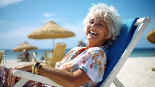 Photography smile of senior woman on vacation