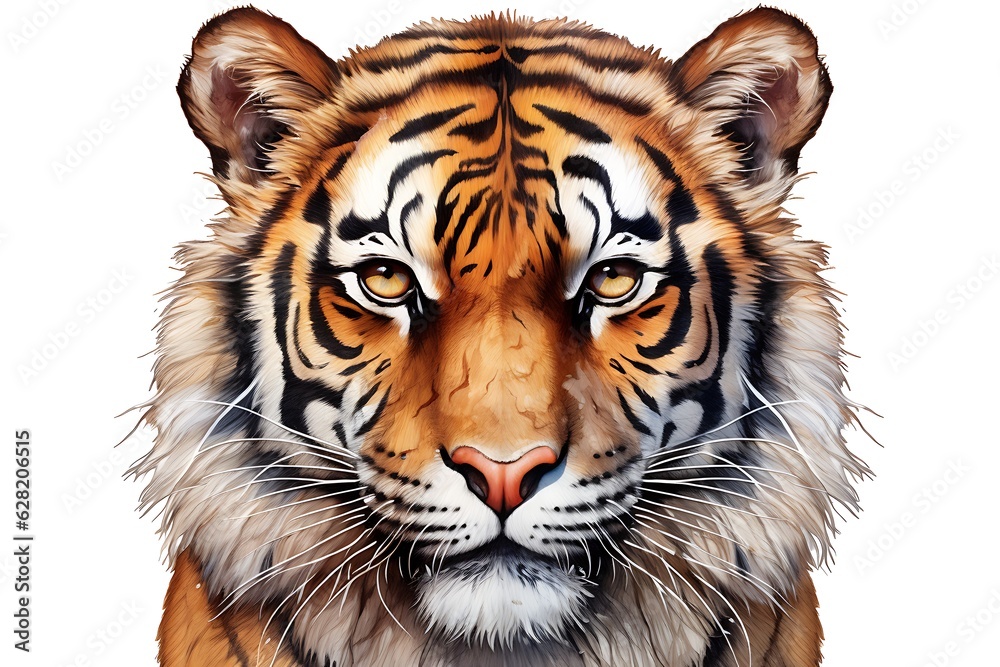Tiger portrait drawn by color pencil