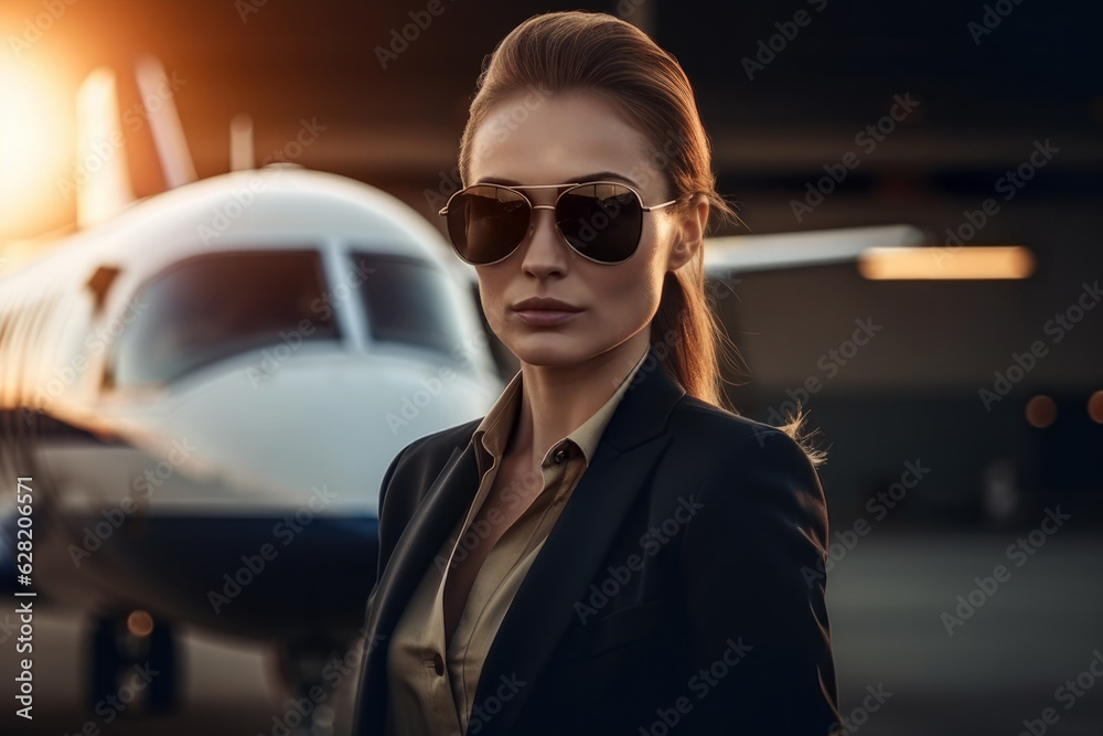 Woman on private jet.