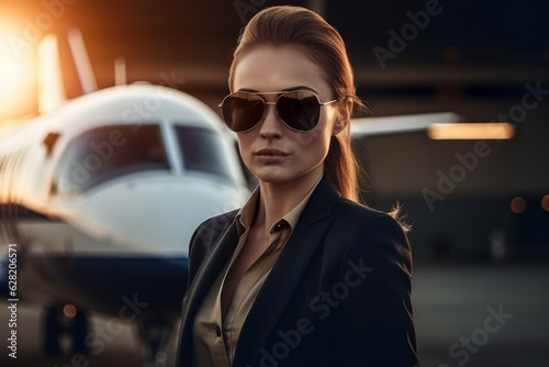 Woman on private jet.