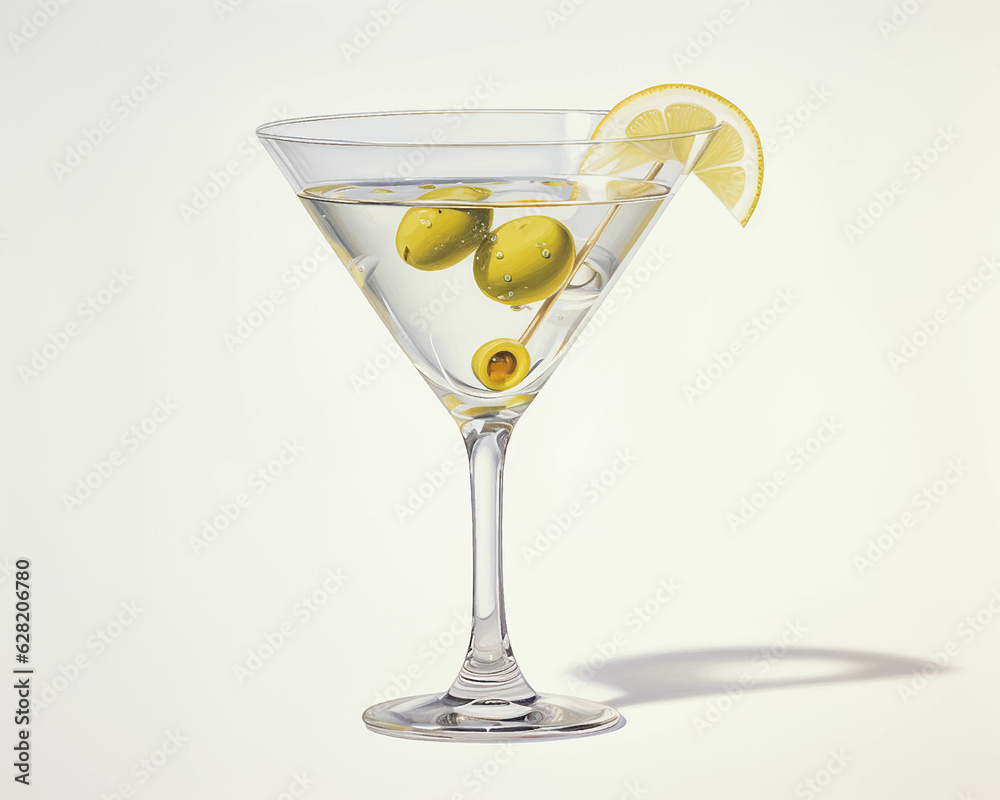 Glass martini glass with olives lemon refreshing alcohol cocktail aperitif
