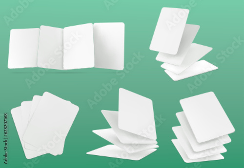 3d blank white card poker game deck mockup vector. Business casino four pack clipart set for online mobile gambling application or divination. Different holdem sport combinations mock up collection