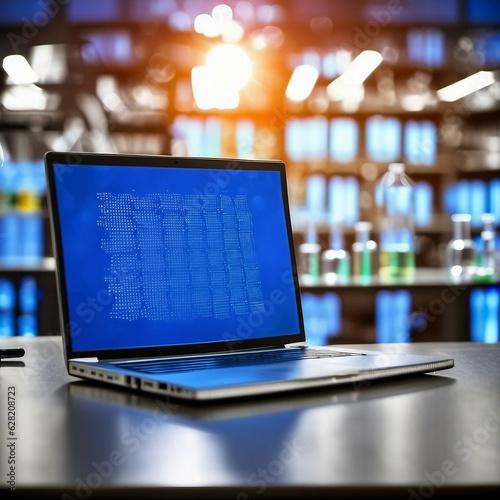 Laptop on a laboratory background.