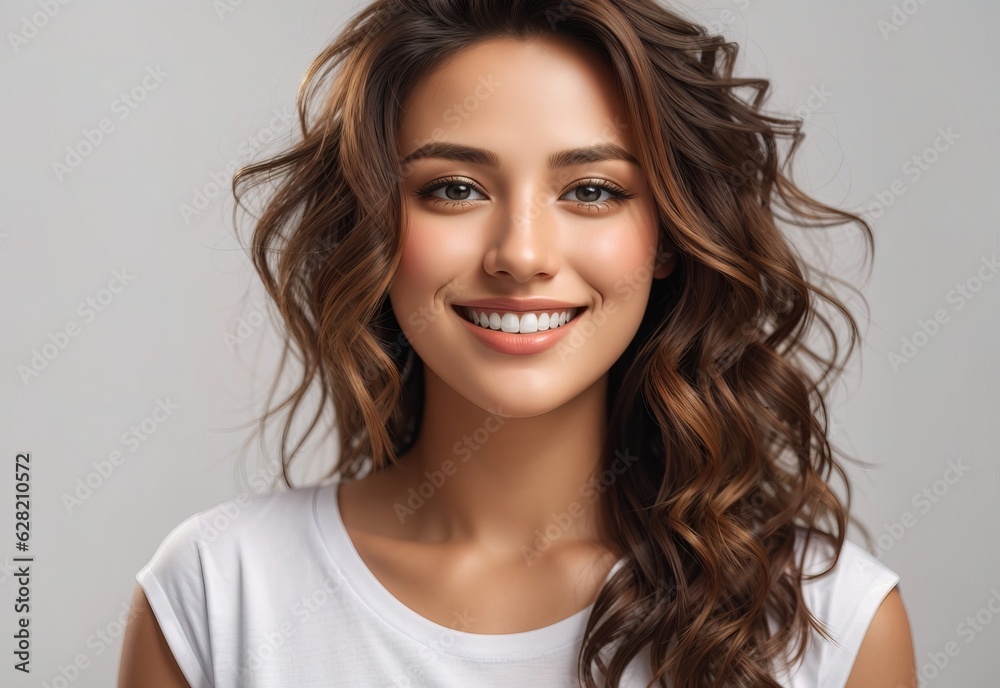 Portrait of a beautiful woman smile with white t-shirt isolated in studio background Portrait of a beautiful woman smile with white t-shirt isolated in studio background
