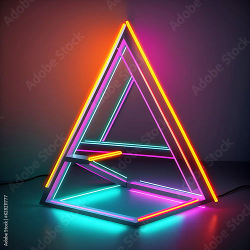 A triangle shaped object with colorful lights
