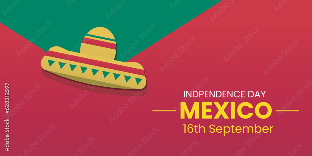 Naklejka premium Mexico Independence Day Banner or Post Template with Flags. Happy Independence Day Mexico 16th September.
