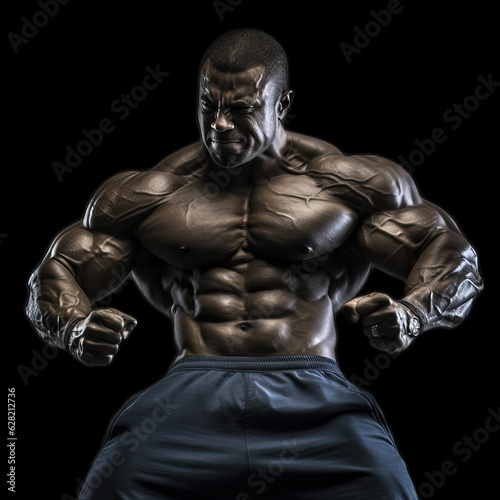 Extreme bodybuilder showing his muscles. Huge athlete demonstrating power.