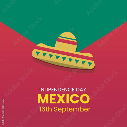 Mexico Independence Day Banner or Post Template with Flags. Happy Independence Day Mexico 16th September.