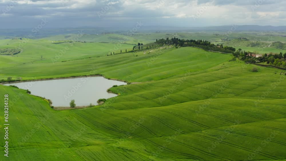 Aerial view of green fields in spring in Tuscany Italy Aerial view of green fields in spring in Tuscany Italy