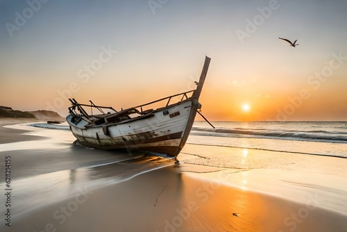 boat on the beach generated Ai