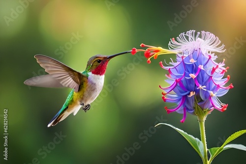 hummingbird feeding from the flower.AI generated