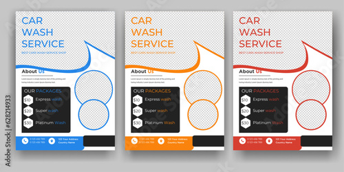 modern car wash car detailing and rental flyer, car service, and price list flyer, automobile car service flyer
