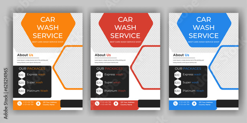 Creative Car Wash Flyer set, Abstract design carwash flyer bundle, Car Detailing, Auto Detailing Flyer, Car Wash poster templates