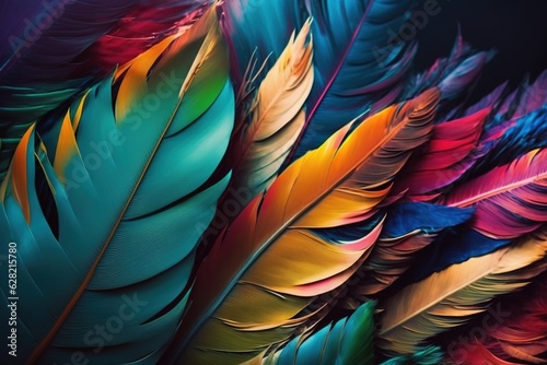 A close up of colorful feathers on a black background