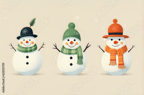 Joyful Snowmen Compilation in Soft Beige, Generative AI