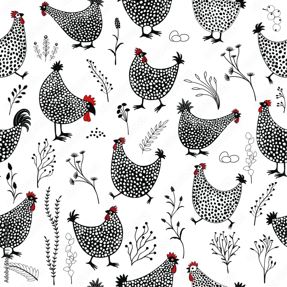 Seamless pattern with chicken cartoon