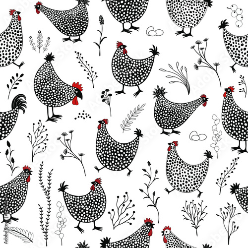 Seamless pattern with chicken cartoon