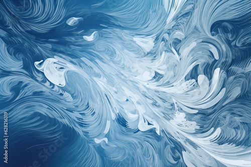 Illustration of a abstract blue and white background with swirling waves created using generative AI