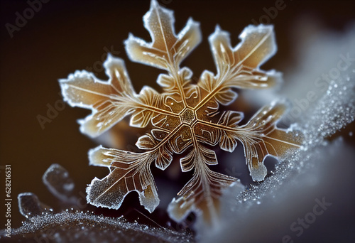 Amazing snowflake in macro. AI Generated