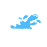 Cartoon blue dripping water drops, splashes, sprays and tears. Liquid flow, wave, stream and puddles.