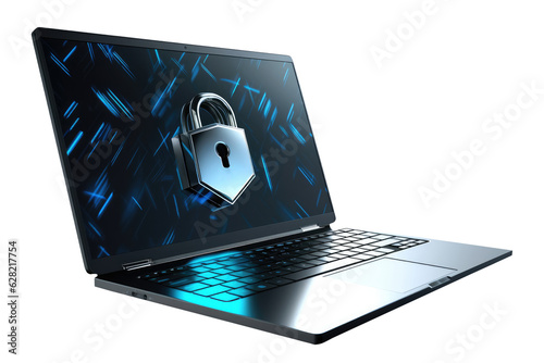 Laptop with digital padlock png, data and cyber security concept, transparent background, passwords management, business documents, online security, isolated