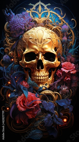 Generative Ai. Skull in flowers 