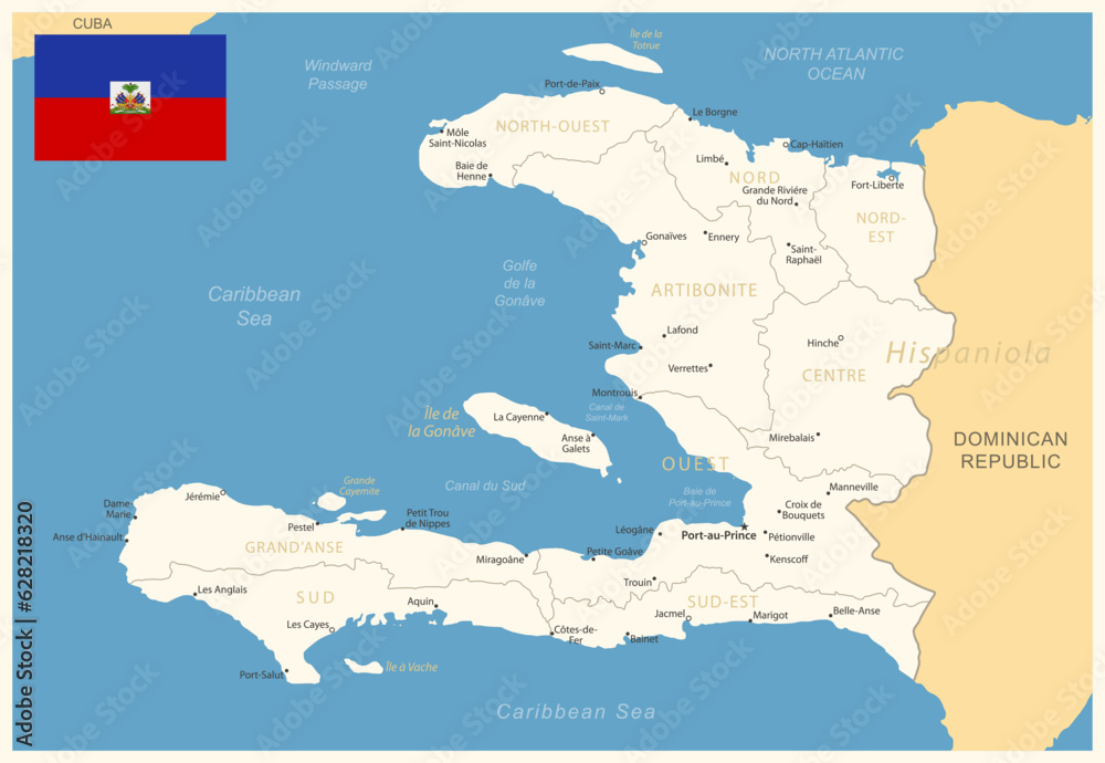 Fototapeta premium Haiti - detailed map with administrative divisions and country flag.