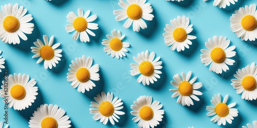 A group of white daisies on a blue background