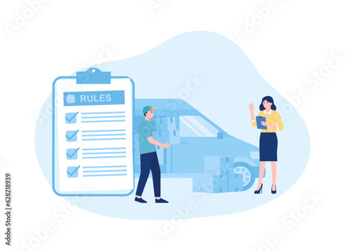 Delivery order service with truck concept flat illustration