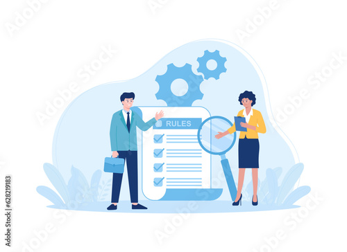 Business rules regulations list company policy rights and company principles concept flat illustration