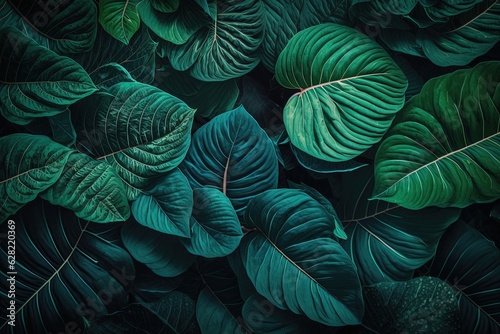 A bunch of green leaves on a black background