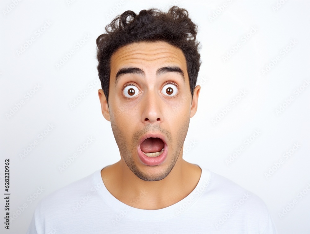 Portrait of young Arabic man with shocked and surprised facial expression face Portrait of young Arabic man with shocked and surprised facial expression face