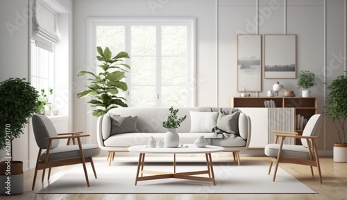 Minimalist modern living room interior background Scan Generative Ai
