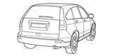Classic suv car. Crossover car rear and side view shot. Outline doodle vector illustration. Design for print, coloring book
