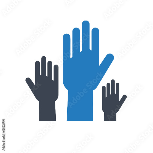 Group of raised hands / Election / Question icon