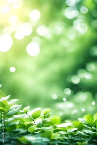 Abstract Blurred Green Color for Background, Blur Leaves at the health garden outdoor and white bubble focus, Generative Ai