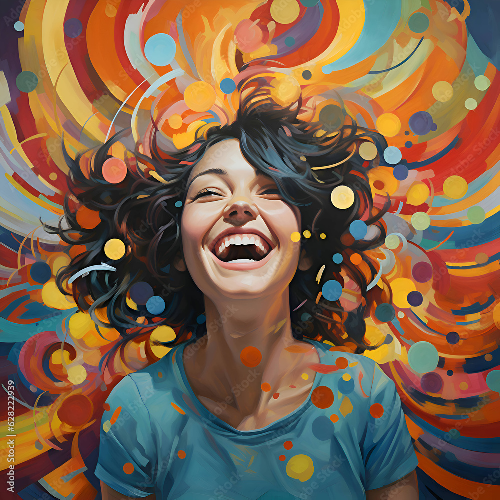 An illustration of happy girl with a colorfull background