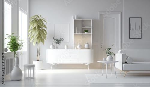 modern and joyful white studio birch colored furni Generative Ai © Abonti