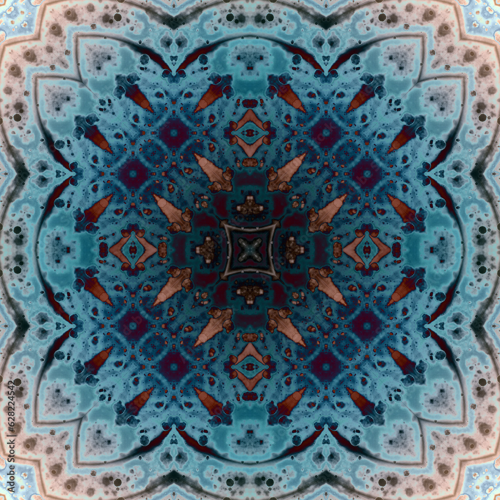 Seamless abstract square pattern. Alcohol ink in modern art. Mandala