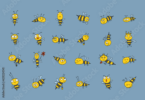 Collection of funny Bee characters isolated on white. Icons set for your design.