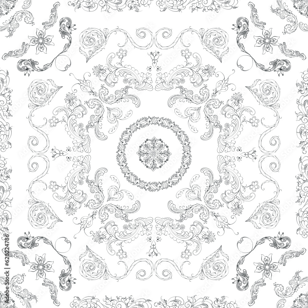 Hand drawn seamless floral pattern on a white background, vector textile template.