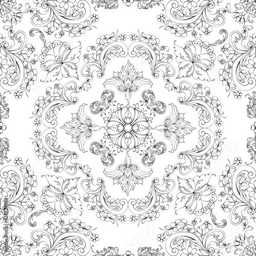 Hand drawn seamless floral pattern on a white background  vector textile template.